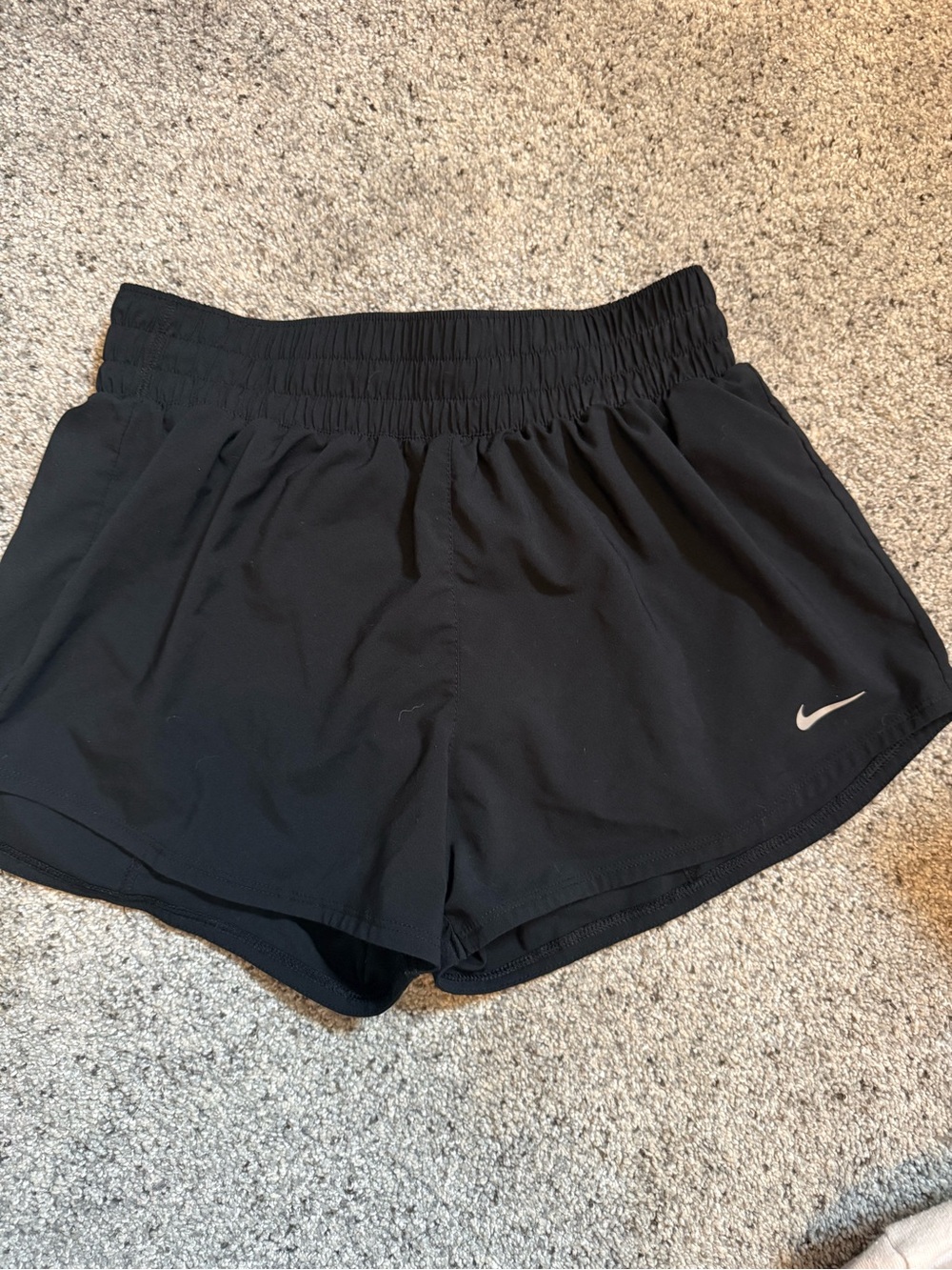Nike Women’s Black Athletic Running Shorts with Silver Swoosh